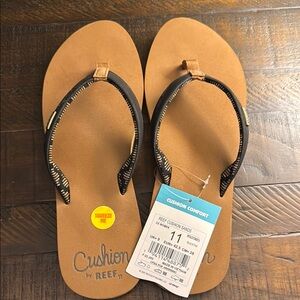 Reef Cushion Tan Flip Flops with Black Straps